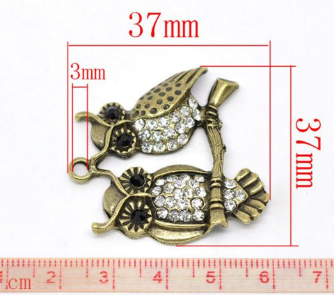 Antique Bronze Plated Base Rhinestone Owl Charm Pendant for Necklace - Sexy Sparkles Fashion Jewelry - 3