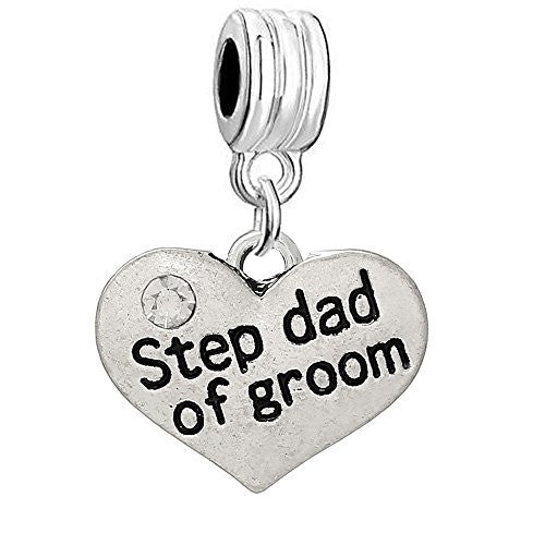 Dangle Step Dad of Groom Two Sided Heart Charm Pendant for European Snake Chain Bracelets