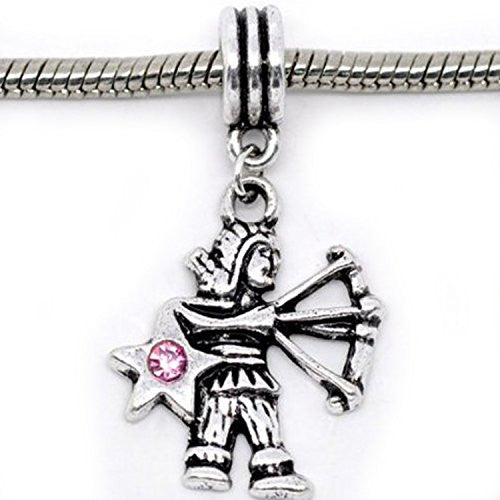 Sagittarius Zodiac Charm W/pink Crystal Dangle Bead for Snake Bracelets