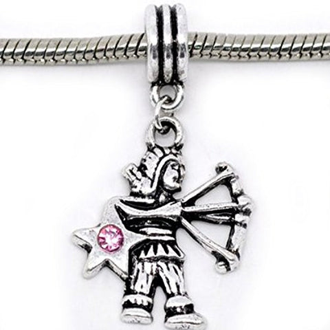 Sagittarius Zodiac Charm W/pink Crystal Dangle Bead for Snake Bracelets - Sexy Sparkles Fashion Jewelry - 1