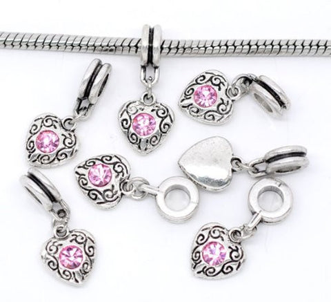 Heart Dangle With  June/ October Pink Birthstone Charms for Snake Chain Bracelet - Sexy Sparkles Fashion Jewelry - 3