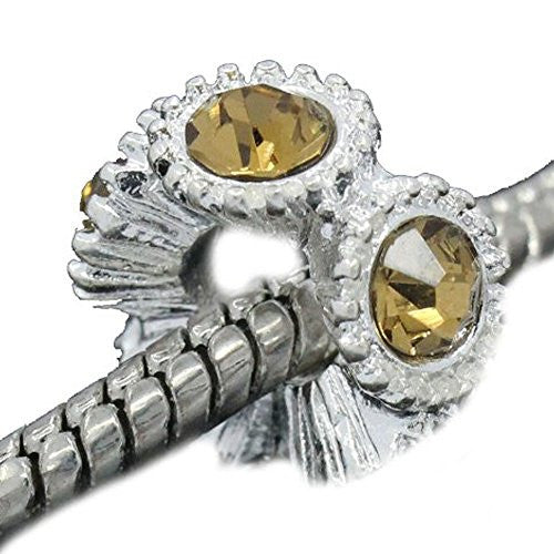 Flower with Yellow Rhinestones Charm Spacer For Snake Chain Charm Bracelets