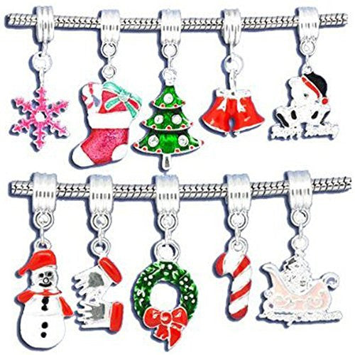 10 Christmas Beads for Snake Chain Charm Bracelet - Sexy Sparkles Fashion Jewelry