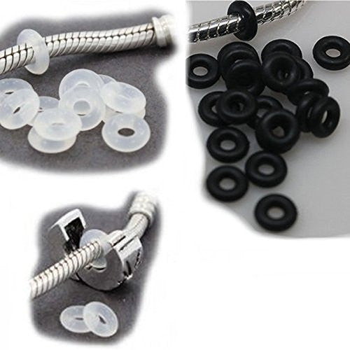 20 High Quality Mix Black & Clear Silicone Rubber Stopper Clip Over for snake Chain charm Bracelet
