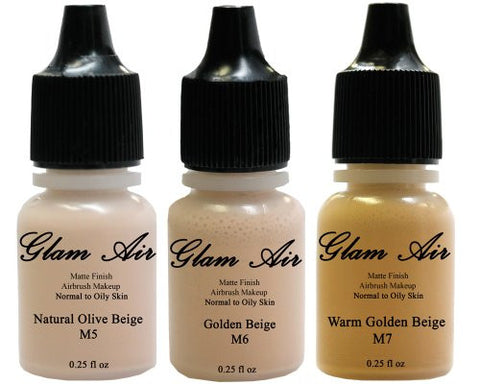 Glam Air Airbrush Water-based Foundation in Set of Three (3) Assorted Medium Matte Shades M5-M6-M7 0.25oz - Sexy Sparkles Fashion Jewelry - 1