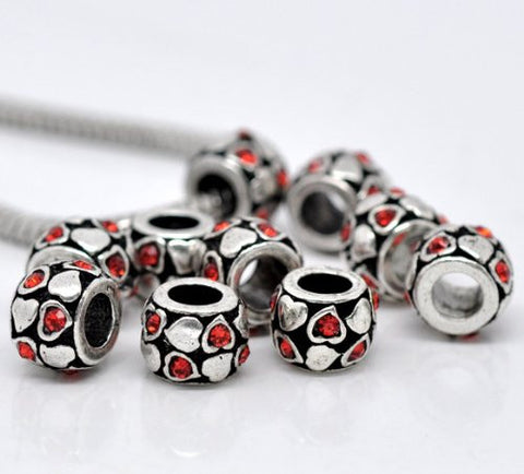 Red  Rhinestone Heart Charm European Bead Compatible for Most European Snake Chain Bracelet - Sexy Sparkles Fashion Jewelry - 3