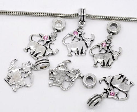 Taurus Zodiac Charm W/pink Crystal Dangle Bead for Snake Bracelets - Sexy Sparkles Fashion Jewelry - 2