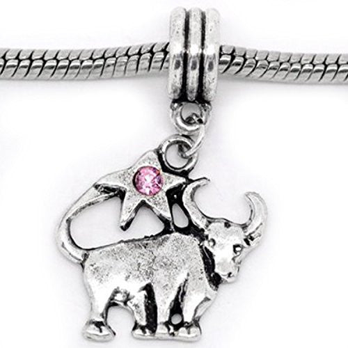 Taurus Zodiac Charm W/pink Crystal Dangle Bead for Snake Bracelets