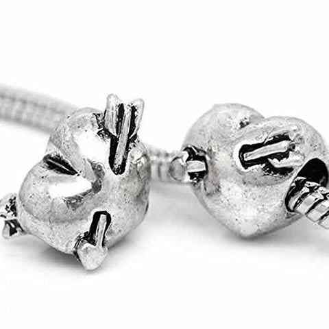 Cupid Heart Dangle Spacer Charm European Bead Compatible for Most European Snake Chain Bracelet - Sexy Sparkles Fashion Jewelry - 1