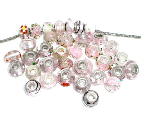 Pack of 10 Pink Mix Lampwork Murano Glass Beads For Snake Chain Charm Bracelet - Sexy Sparkles Fashion Jewelry - 3