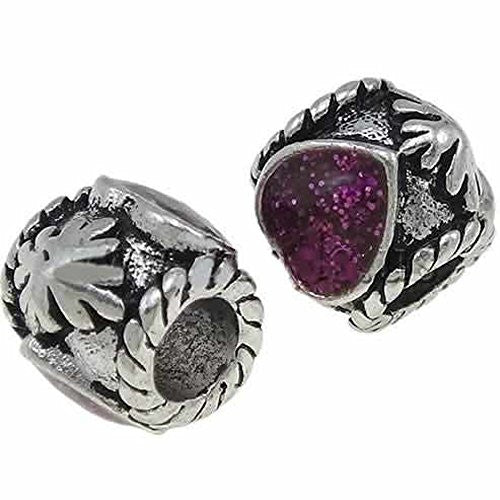 Purple Glitter Heart European Bead Compatible for Most European Snake Chain Bracelet - Sexy Sparkles Fashion Jewelry - 1