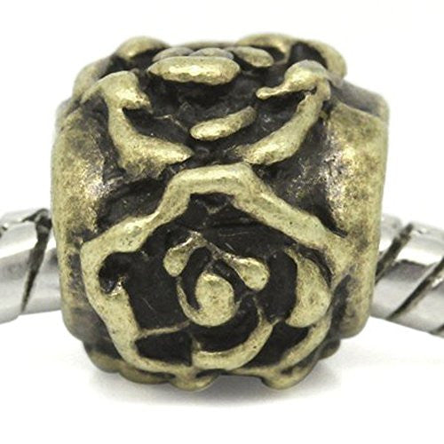 Bronze Plated Flower Carved on European Bead Compatible for Most European Snake Chain Bracelet