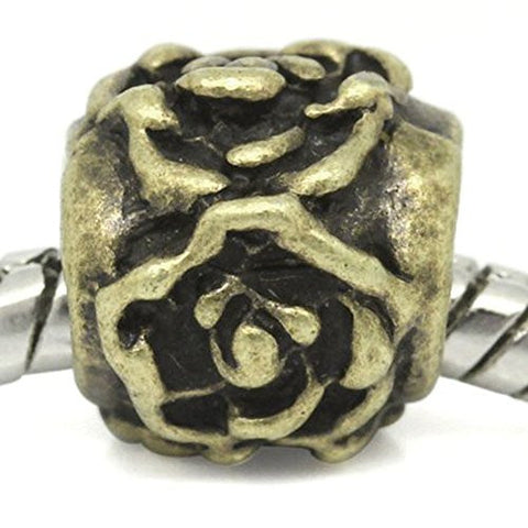 Bronze Plated Flower Carved on European Bead Compatible for Most European Snake Chain Bracelet - Sexy Sparkles Fashion Jewelry - 1