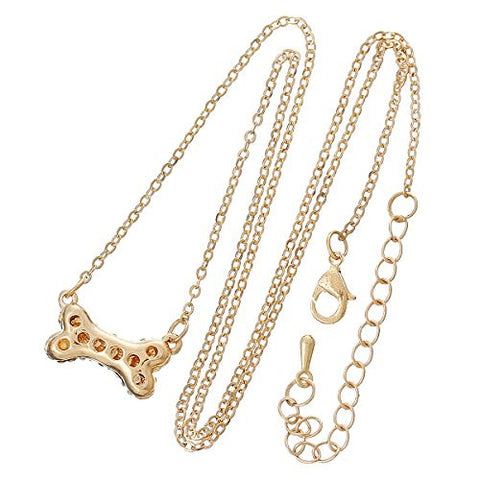 Fashion Jewelry Womens Necklace Dog Bone Gold Plated Clear Rhinestone with Lobster Clasp - Sexy Sparkles Fashion Jewelry - 2