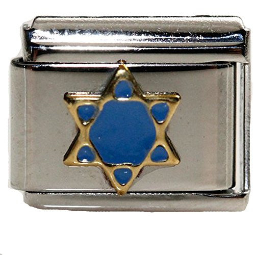 Blue Enamel Star of David Italian Link Bracelet Charm