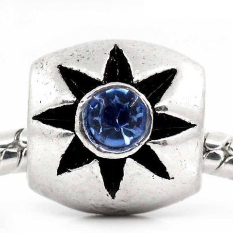 European Charm Beads Column Antique Silver Flower Carved W/Light Blue Rhinestone - Sexy Sparkles Fashion Jewelry - 4