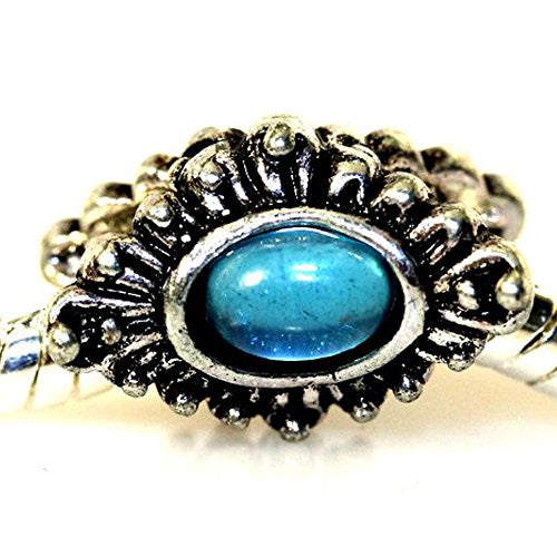 Silver Tone Enamel Charm Bead for Snake Chain Bracelets (Royal Blue)
