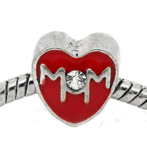 Mother Day Mom Red Heart European Bead Compatible for Most European Snake Chain Bracelet