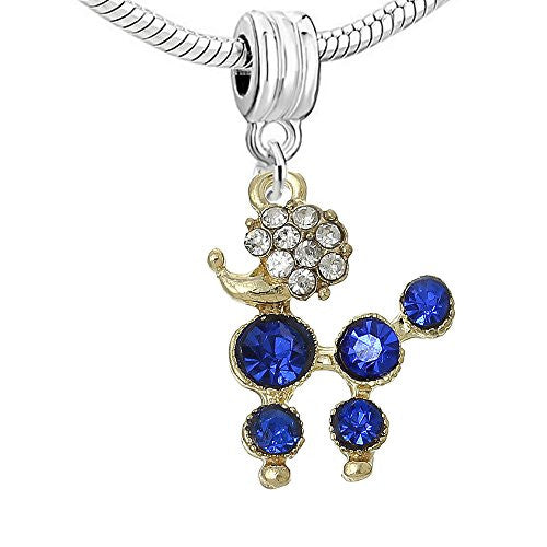 Poodle Dog With Roayl Blue Crystals Dangle Charm European Bead Compatible for Most European Snake Chain Bracelet - Sexy Sparkles Fashion Jewelry