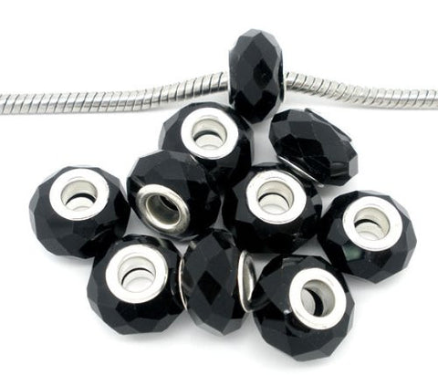 Glass Faceted Style Beads for Snake Chain Charm Bracelet (Black) - Sexy Sparkles Fashion Jewelry - 2