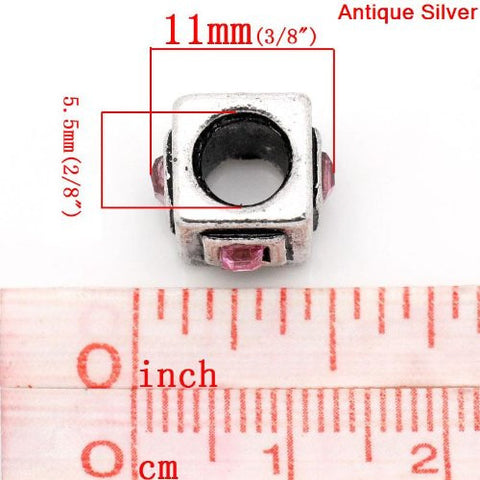 Cube Charm with pink  Rhinestone Crystals European Bead Compatible for Most European Snake Chain Bracelet - Sexy Sparkles Fashion Jewelry - 3