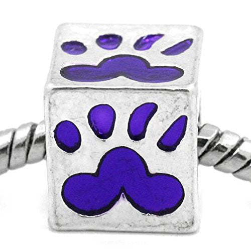 Purple Enamel Dog Paw Square Charm Bead for Most European Snake Chain Bracelet
