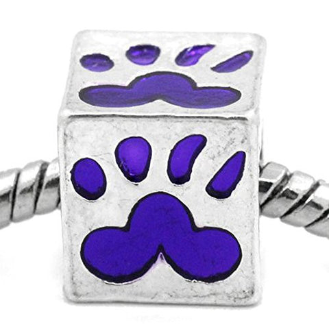 Purple Enamel Dog Paw Square Charm Bead for Most European Snake Chain Bracelet - Sexy Sparkles Fashion Jewelry - 1