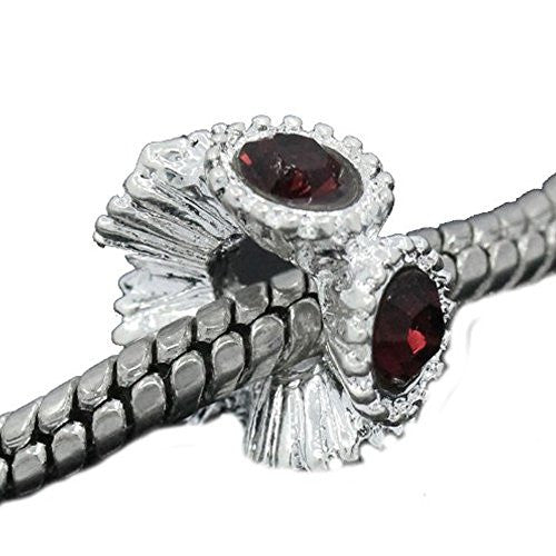 Flower with Red Rhinestones Charm Spacer For Snake Chain Charm Bracelets