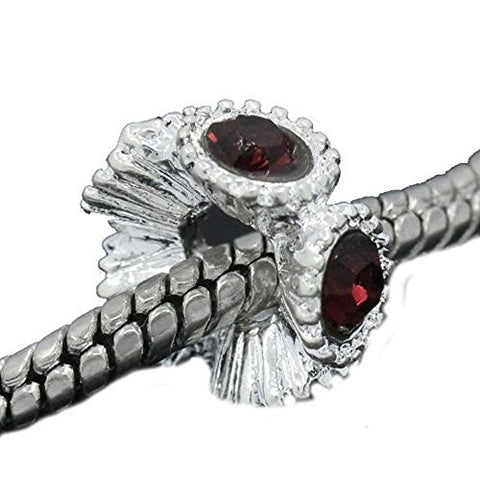 Flower with Red Rhinestones Charm Spacer For Snake Chain Charm Bracelets - Sexy Sparkles Fashion Jewelry - 1