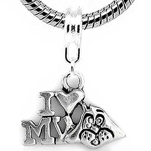 I Love My Dog Charm Dangle Bead Spacer For Snake Chain Charm Bracelet - Sexy Sparkles Fashion Jewelry