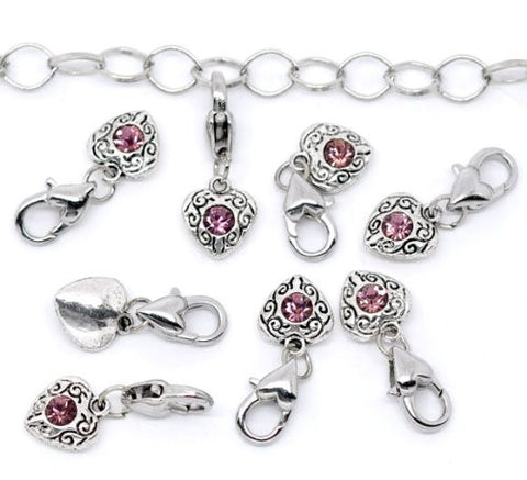Antique Silver february Rhinestone Heart Clip On Charms. Fits Thomas Sabo 26x10mm. - Sexy Sparkles Fashion Jewelry - 3