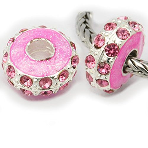 One Hot Pink  Rhinestone European Bead Compatible for Most European Snake Chain Bracelet
