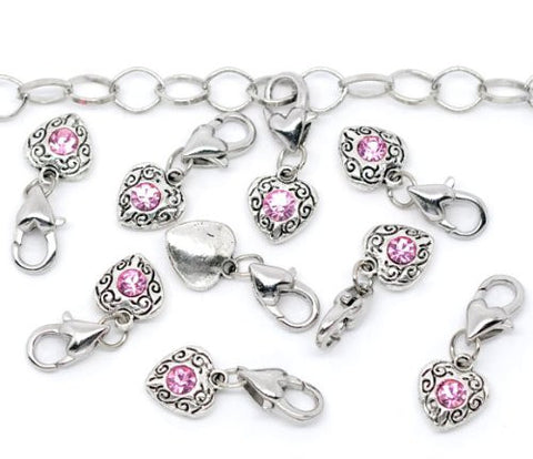 Heart Antique Silver October Rhinestone  Clip On Charms. Fits Thomas Sabo 26x10mm, - Sexy Sparkles Fashion Jewelry - 3