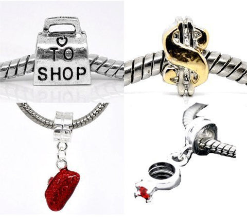 Set of Four (4) Charms Love to Shop Charm Beads For Snake Chain Bracelets - Sexy Sparkles Fashion Jewelry - 2