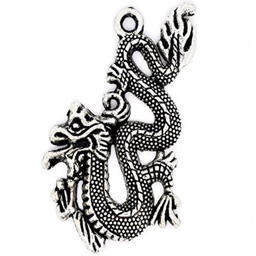 Silver Tone Dragon Charm Pendant for Necklace 52mm X 32mm