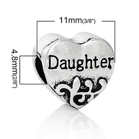 Family Heart Bead Compatible for Most European Snake Chain Bracelet (Daughter) - Sexy Sparkles Fashion Jewelry - 3
