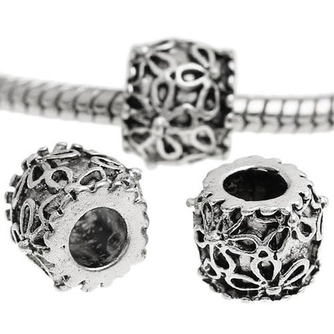 Silver Tone Flower Design Charm European Bead Compatible for Most European Snake Chain Bracelet - Sexy Sparkles Fashion Jewelry - 2