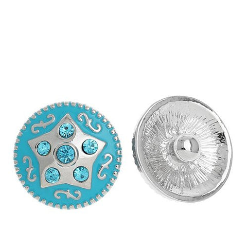 Chunk Snap Buttons Fit Chunk Bracelet Round Silver Tone Blue Rhinestone Enamel Blue Star Pattern Carved 20mm - Sexy Sparkles Fashion Jewelry - 1