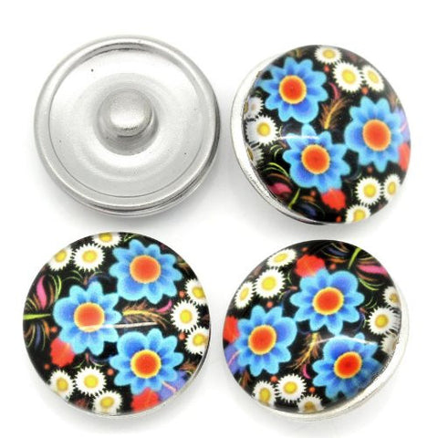 Multi Flower Pattern Glass Chunk Charm Button Fits Chunk Bracelet 18mm for Noosa Style Bracelet - Sexy Sparkles Fashion Jewelry - 3