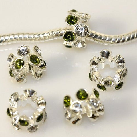Light Green with Clear  Rhinestone Crystals Charm Compatible with European Snake Chain Charm Bracelet - Sexy Sparkles Fashion Jewelry - 2