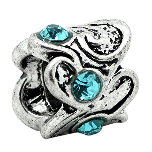 Blue  Rhinestone Spacer Bead European Bead Compatible for Most European Snake Chain Charm Bracelet - Sexy Sparkles Fashion Jewelry - 1