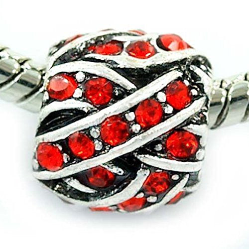 Barrel Style Weaved Red  Created Crystals European Bead Compatible for Most European Snake Chain Bracelet
