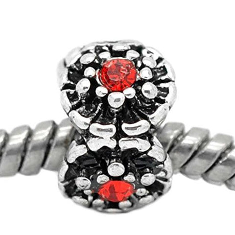 Flower W/red  Rhinestone Bead European Bead Charm Compatible with European Snake Chain Charm Bracelet - Sexy Sparkles Fashion Jewelry - 1