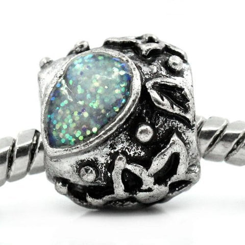 Glitter Inspirational Flower Charm Spacer Bead for Snake Chain Bracelet (Light Blue) - Sexy Sparkles Fashion Jewelry - 4