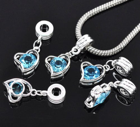 Heart March Birthstone Spacer Bead Charm - Sexy Sparkles Fashion Jewelry - 3