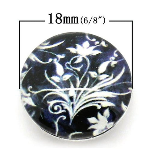 Black and White Flower Design Glass Chunk Charm Button Fits Chunk Bracelet - Sexy Sparkles Fashion Jewelry - 2