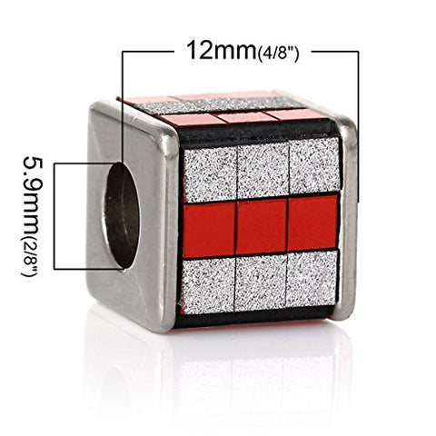 Red/White Cube Grid Pattern Charm Spacer Bead - Sexy Sparkles Fashion Jewelry - 3