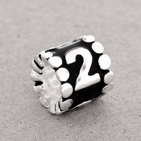 Black Enamel Number Charm Bead  "2" European Bead Compatible for Most European Snake Chain Charm Bracelets - Sexy Sparkles Fashion Jewelry - 2