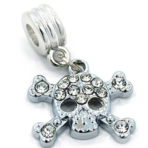 Skull & Crossbones Dangle European Bead Compatible for Most European Snake Chain Bracelet