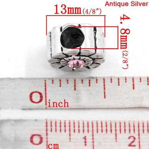 Flower W/pink  Rhinestone Charm European Bead Compatible for Most European Snake Chain Bracelet - Sexy Sparkles Fashion Jewelry - 3